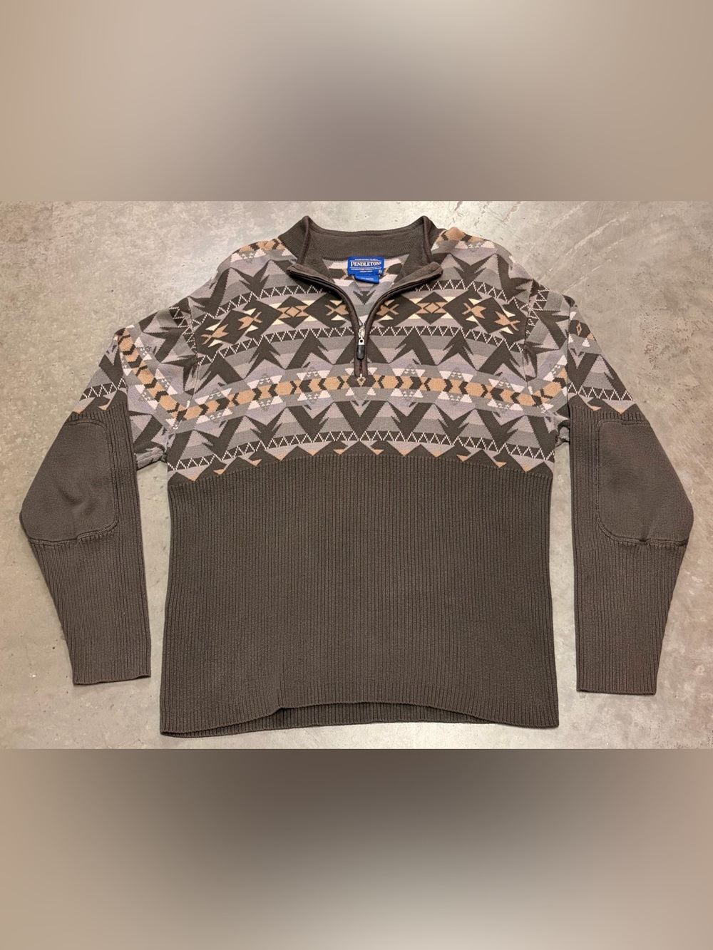 Pendleton Men's Brown and Tan Aztec Zip-Up Sweater